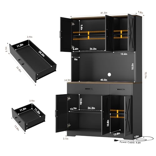 71" Tall Pantry Cabinet with Charging Station and Microwave Stand L63097