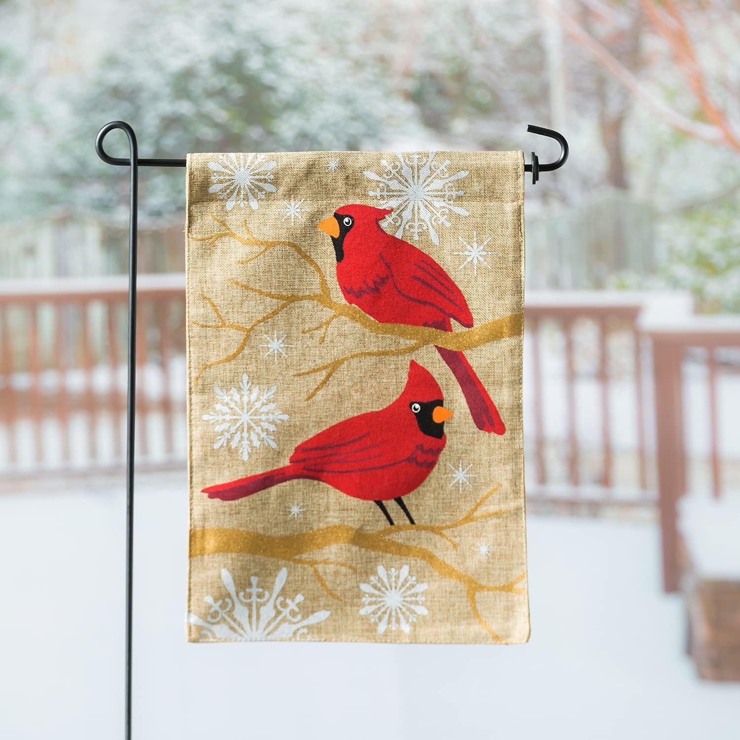 Burlap Feathers and Snow Garden Flag, 12.5 x 18 inches B6034