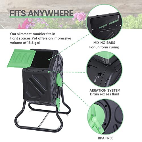 Dual Chamber Compost Tumbler with Steel Frame, 37 Gallon E225