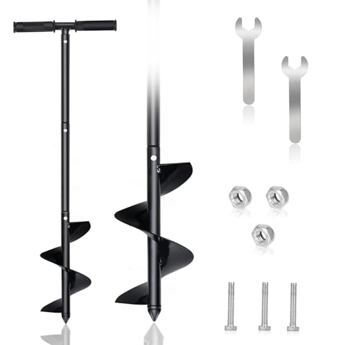 Hand Auger Drill Post Hole Digger 5.9"x33", Large Garden Auger Drill for Planting Bulb, Flower, Seedlings,Manual Spiral Drill Bit Fence Post Auger with Non-Slip Handle