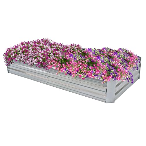 Sunnydaze 3 x 6 ft Galvanized Steel Rectangular Raised Garden Bed - for Flowers, Plants, and Vegetables - Silver