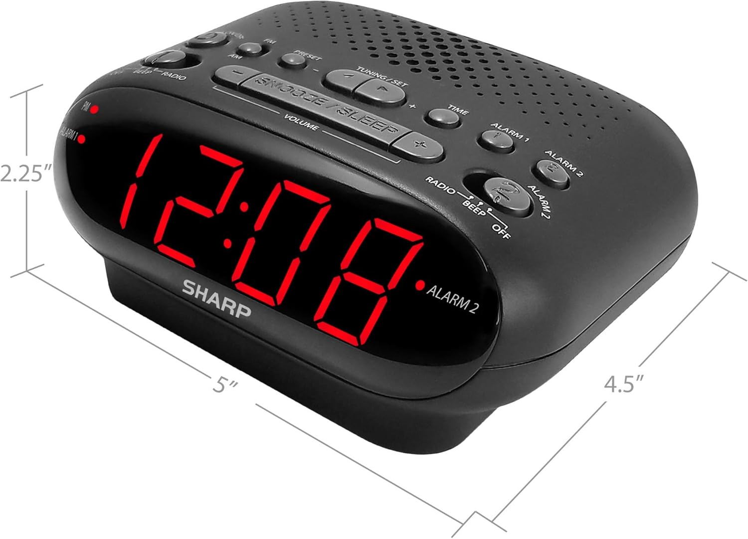 Dual Alarm Clock Radio, AM/FM, Black U7632