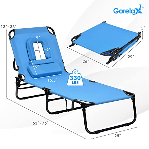 Folding Chaise Lounge Chair, Blue A749689