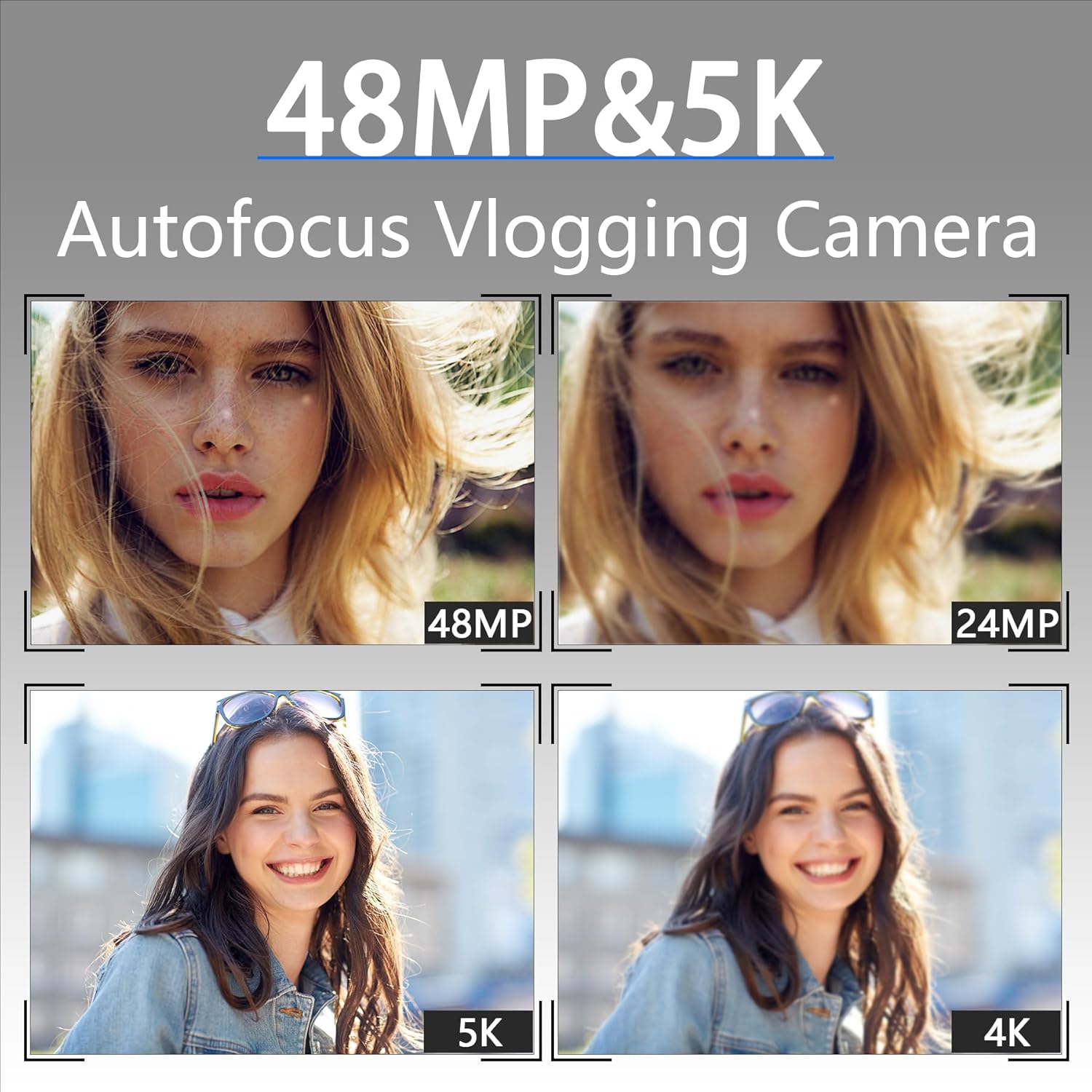 5K 48MP Autofocus Vlogging Camera with 32GB Card, 2 Batteries, 16X Zoom W86695