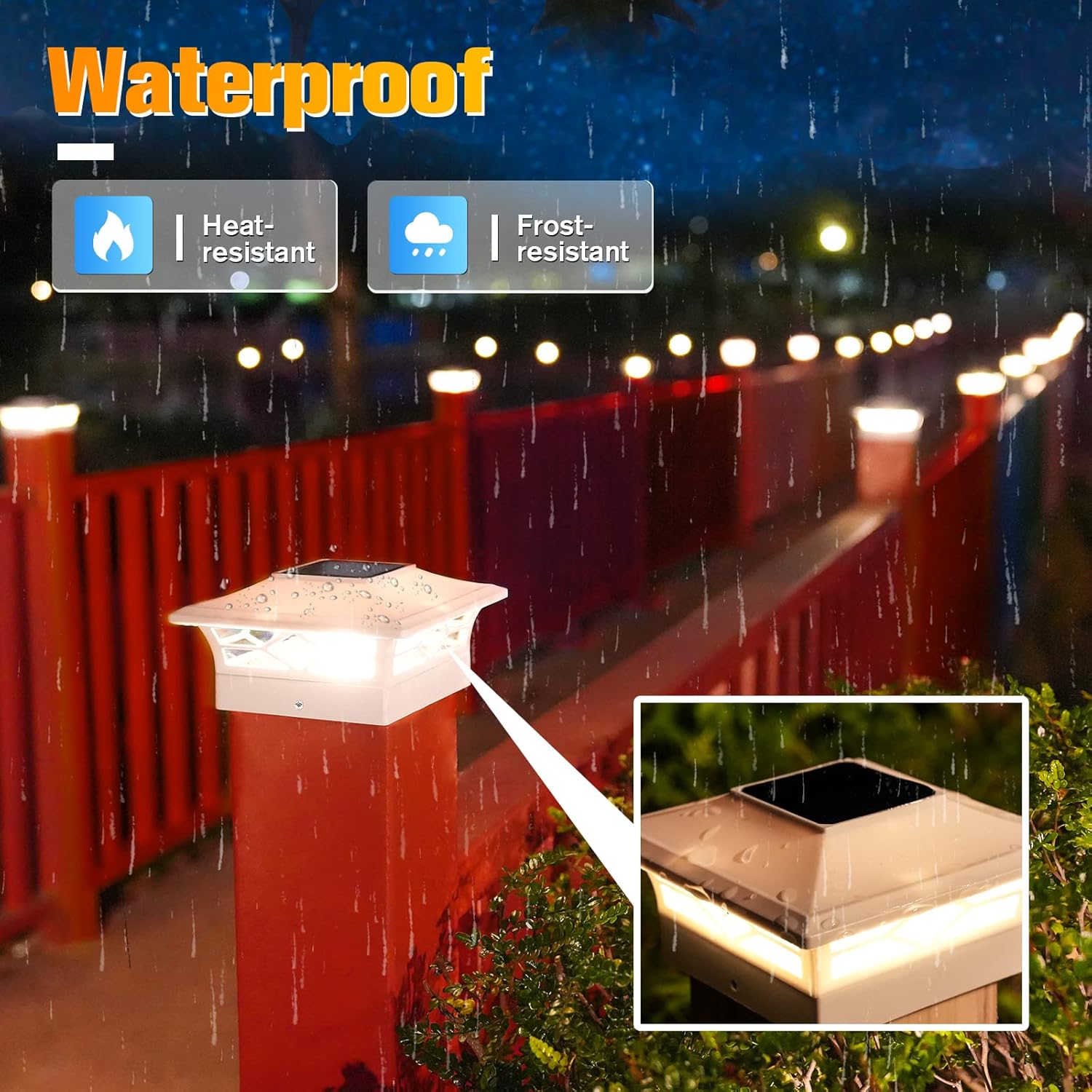 Solar Post Cap Lights for Fence Posts, White and Black N86488