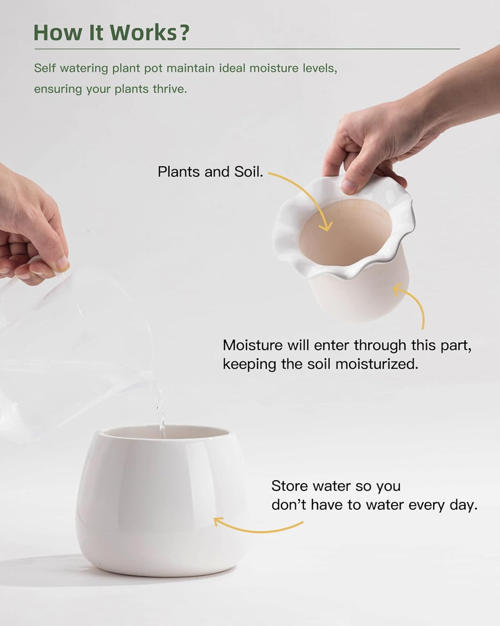 Self-Watering Ceramic Plant Pot for Indoor Plants B167