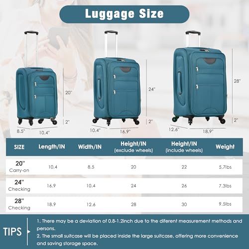 Softside 3-Piece Expandable Luggage Set with TSA Lock Spinner Wheels S375