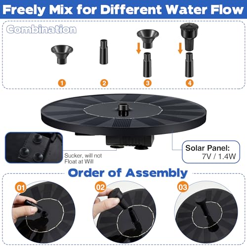 Solar Bird Bath Fountain for Outdoor, Solar Powered Hummingbird Water Fountain with 4 Water Spray X79878