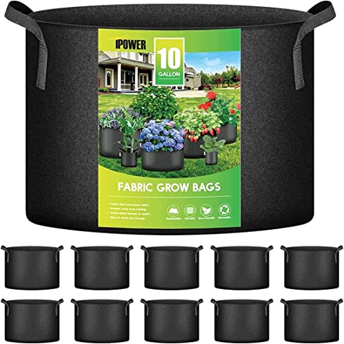 iPower Plant Grow Bags 5 Gallon 10-Pack Tan Heavy Duty Thickened Nonwoven Aeration Fabric Pots Durable Container with Strap Handles, Gardening & Planting Fruit