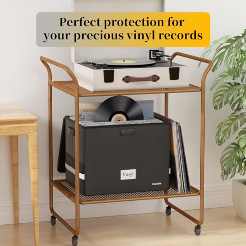 Vinyl Record Storage Box with Lock, Fireproof & Water Resistant, Holds 100+ 12-Inch Records H505