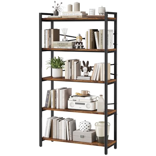 3 Tier Industrial Bookcase, Rustic Etagere Bookshelf for Living Room U5786