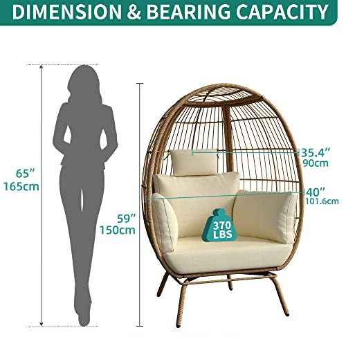 Rattan Egg Chair with Ottoman, Indoor Outdoor Wicker Chair with Footrest, 5 Cushions F541