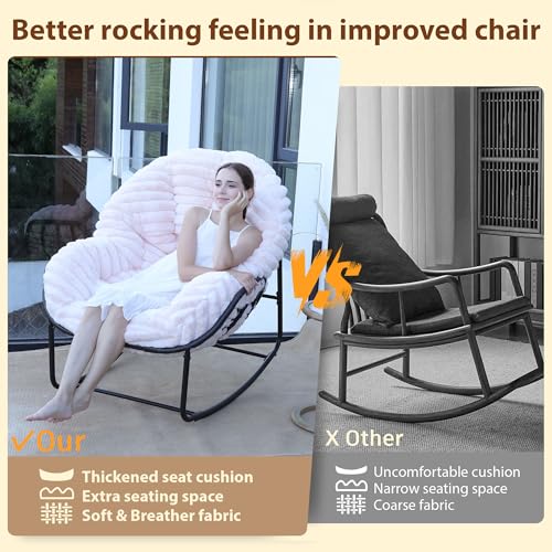 Wicker Egg Rocking Chair with Padded Cushion for Patio and Garden J177274