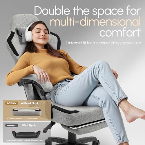 Fabric Gaming Chair with Pocket Spring Cushion and Footrest V343974
