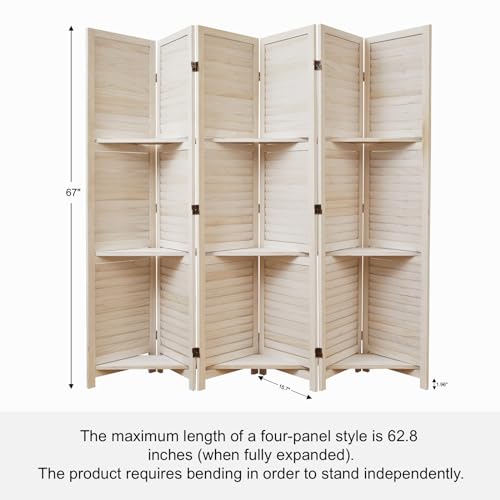Folding Room Divider with Shelves, 6 Panels, Brown D785582