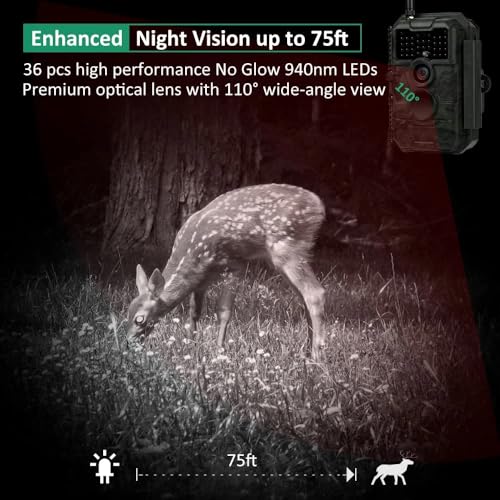 Trail Camera WiFi Bluetooth, 48MP 1296p, Night Vision Motion Activated V80082