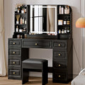 Makeup Vanity Desk with Mirror and Lights, Glass Top, 9 Drawers M5813