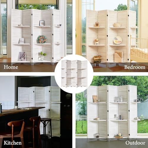 Folding Room Divider with Shelves, 6 Panels, Brown D785582