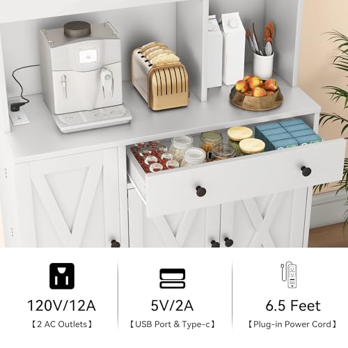 Kitchen Pantry Cabinet with Wine Rack & Power Outlet, 71" H Tall Storage Cabinet with Doors and Shelves W56221