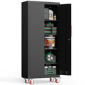 Metal Garage Storage Cabinet, Tall Garage Cabinets with 5 Adjustable Shelves, Steel Tool Storage Cabinet with Wheels,Lockable Heavy Duty Metal Cabinets for Home, Warehouse,Basement