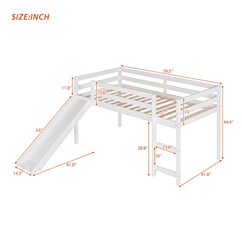 Wood House Loft Bed Frame with Slide and Storage Shelves Z806