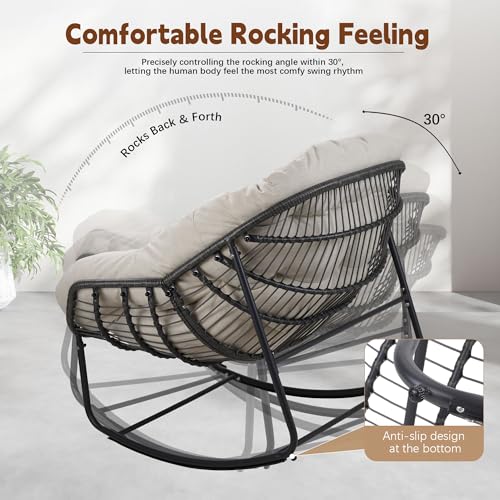 Wicker Egg Rocking Chair with Padded Cushion for Patio and Garden J177274