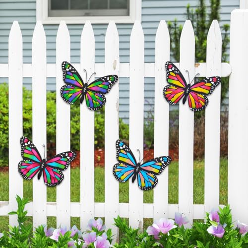 Metal Butterfly Outdoor Decor 4 Pack 9.8in Wall Sculpture for Garden X7363
