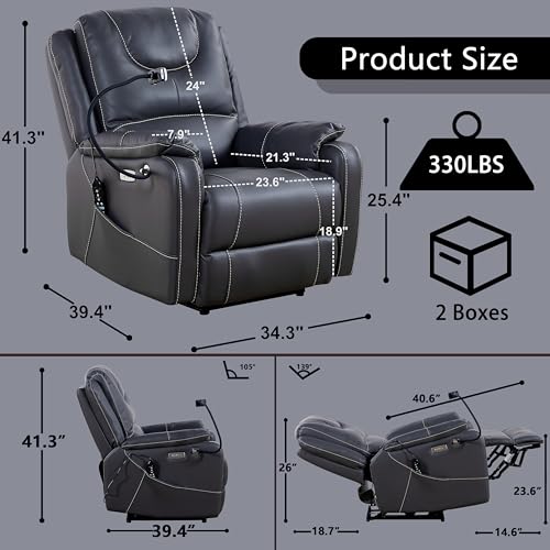 Zero Gravity Electric Recliner with Heat and Massage, Phone Holder, USB Port T74234