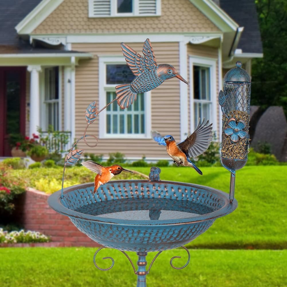 36" Bird Bath with Flower Planter Pedestal for Outdoors Garden Patio M863196
