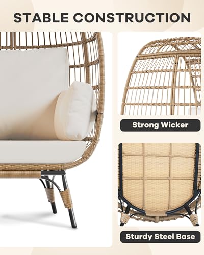 Wicker Egg Chair with Cushions and Ottoman L257