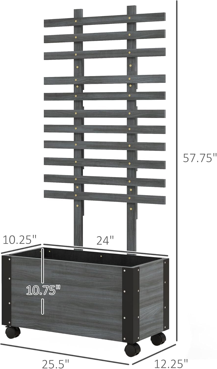 Raised Garden Bed with Trellis, 58" Wooden Planter Box on Wheels P761