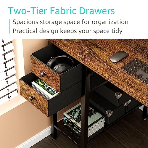 Computer Desk with Fabric Drawers, 40 Inch Reversible Gaming Desk for Small Space Home Office D876