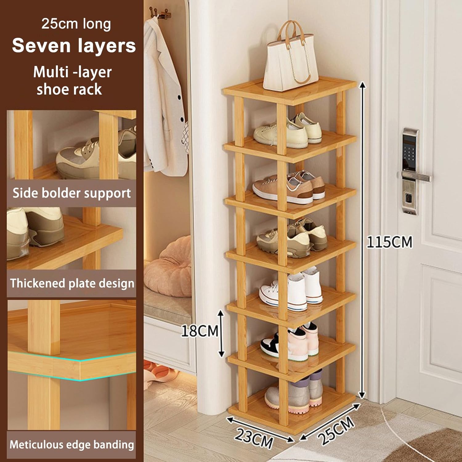Bamboo Shoe Rack 7-Tier Storage Organizer for Entryway E6233