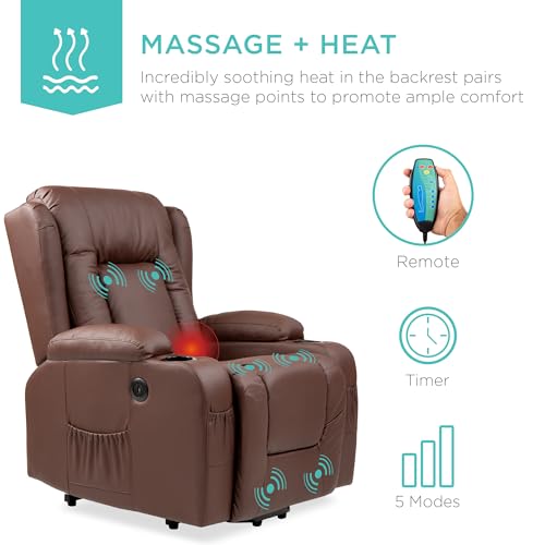 Electric Power Lift Recliner Massage Chair with Heat and USB Port, Brown M560374