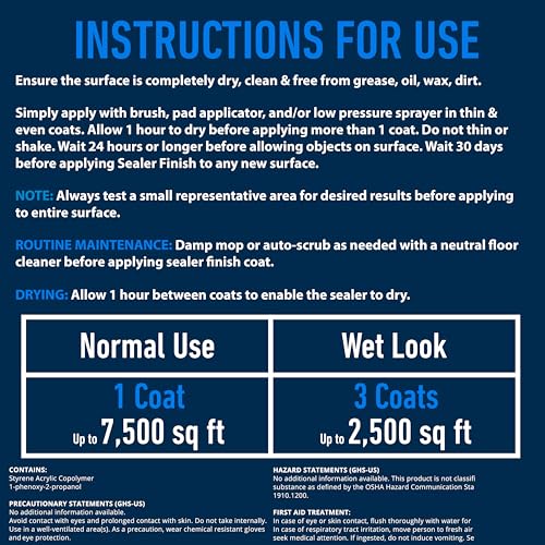 5 Gallon Concrete Sealer Clear Wet Look for Indoor Outdoor Surfaces V8287