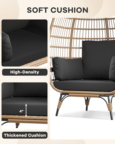 Oversized Wicker Egg Chair with Cushions and Steel Frame T6867