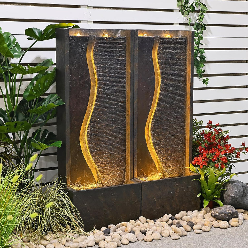 Modern Outdoor Water Fountain with LED Lights for Patio and Yard S29311