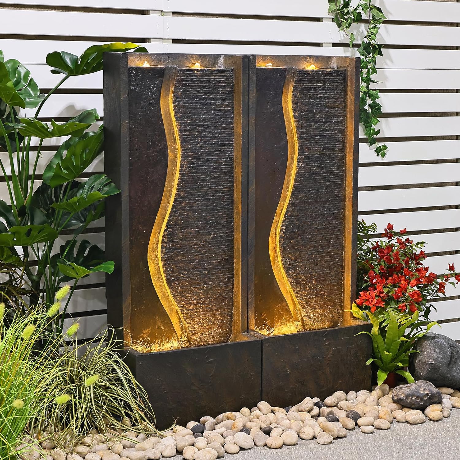 Modern Outdoor Water Fountain with LED Lights for Patio and Yard S29311