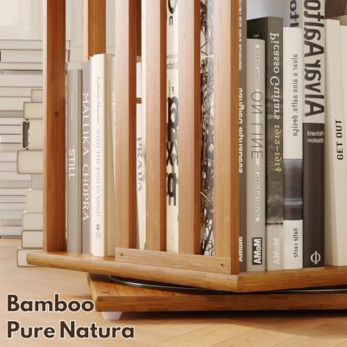 Rotating Bookshelf Tower, 360 Spinning Bamboo Bookcase, 6 Tier Floor Standing Storage Rack U3081