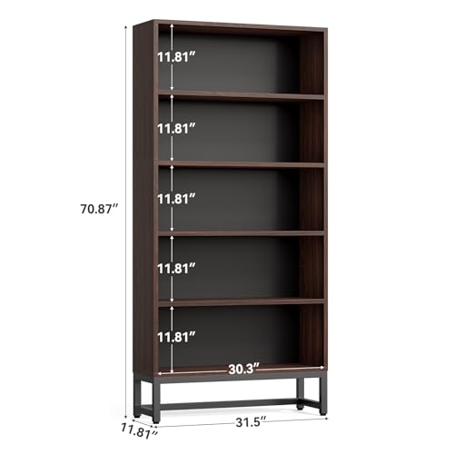 70.8 Inch Tall 5-Tier Bookcase with Closed Back Shelf for Living Room, Bedroom S15331