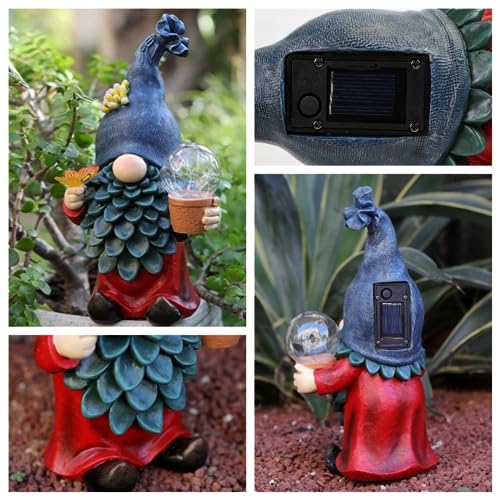 Solar Gnomes Garden Statues with LED Light for Outdoor Yard Decor P683