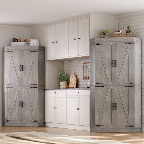 Corner Pantry Cabinet with 4 Doors and Shelves, Grey G77757