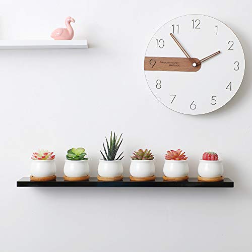 Mini Succulent Pots White with Bamboo Trays, Ceramic Planter Set of 6 W2815