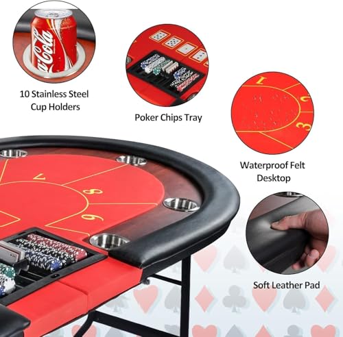84" Foldable Poker Table with Chips Tray, 10 Player Oval, Green Felt U489