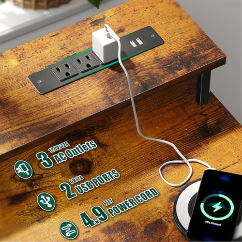 47 Inch Computer Gaming Desk with Power Outlets LED Lights and Storage Drawers I77165