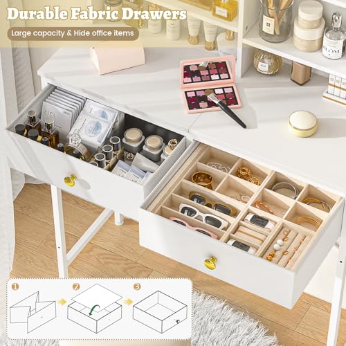 White Vanity Desk with 2 Drawers and Open Shelves B163