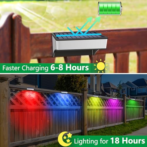 Solar Fence Lights 8 Pack, 60 Lumen Waterproof, 8 Modes Warm & Cool White T5562