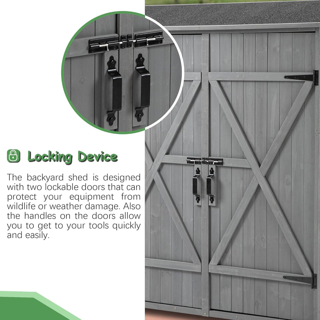 Outdoor Storage Shed, Wood Garden Cabinet with 2 Lockable Doors and Shelves E220316