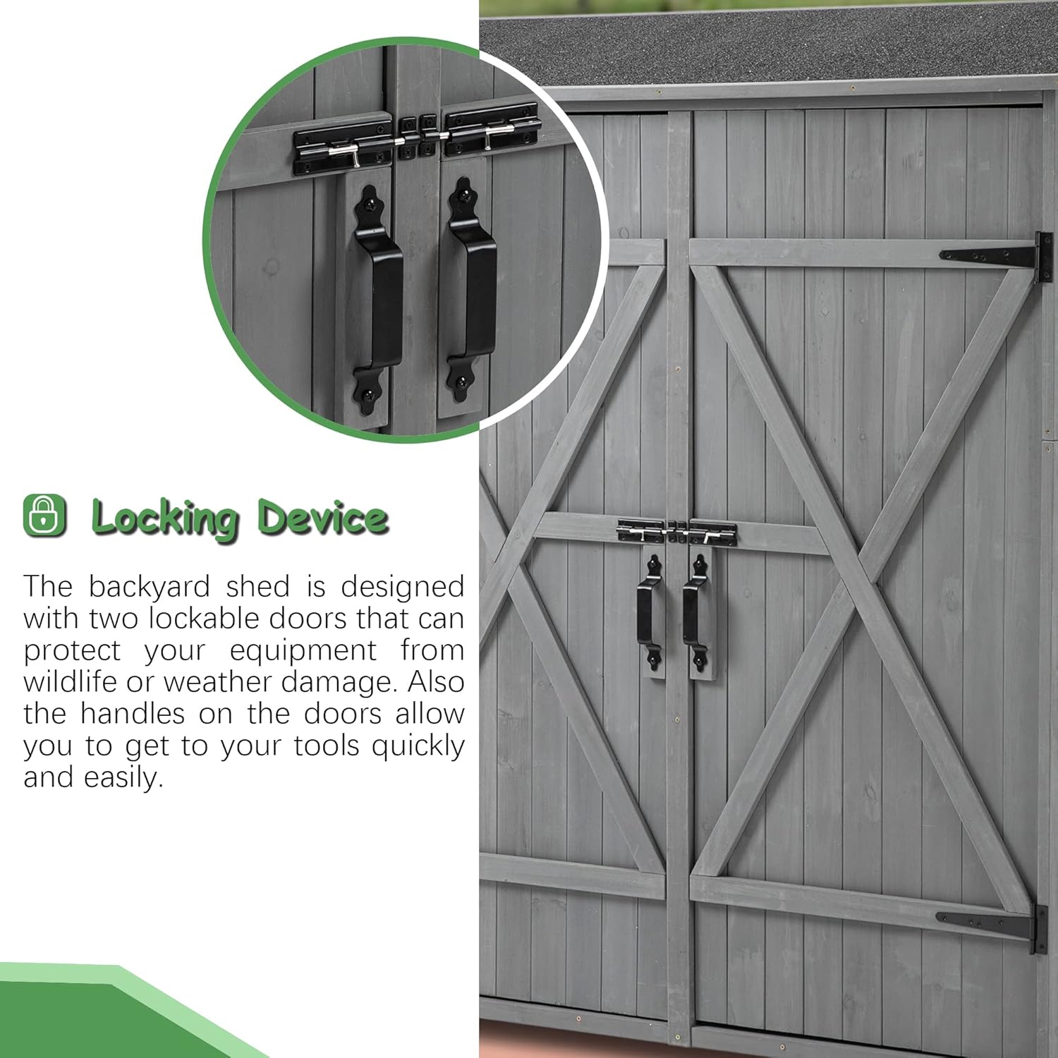 Outdoor Storage Shed, Wood Garden Cabinet with 2 Lockable Doors and Shelves E220316