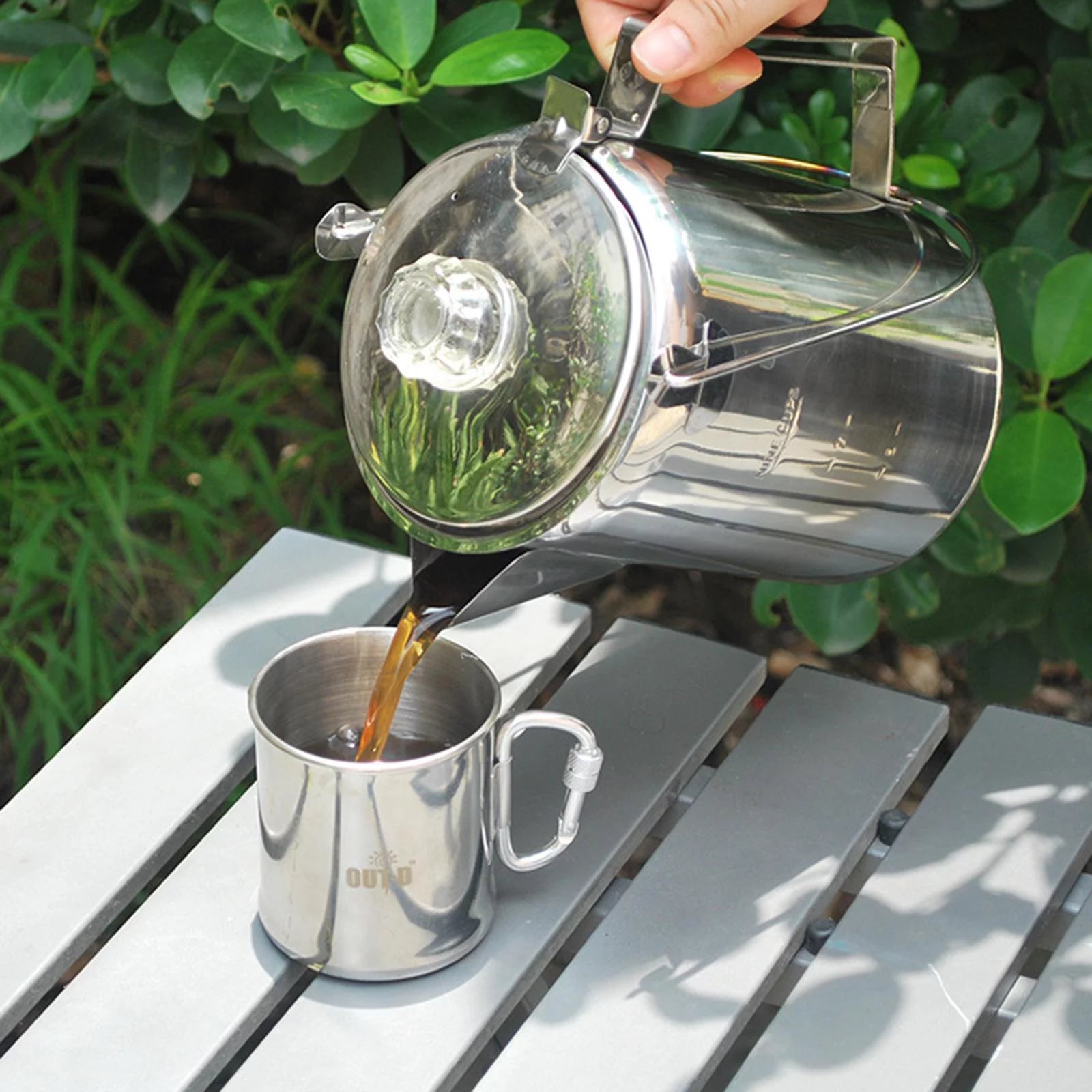Stainless Steel Camping Coffee Percolator, 9 Cups, Stovetop & Campfire E19778